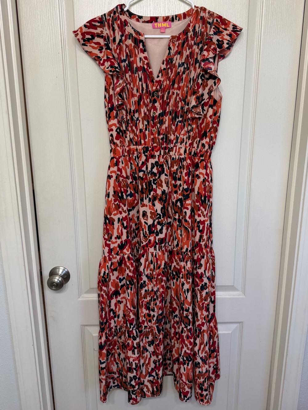 THML Red Pink Black Printed Maxi Dress